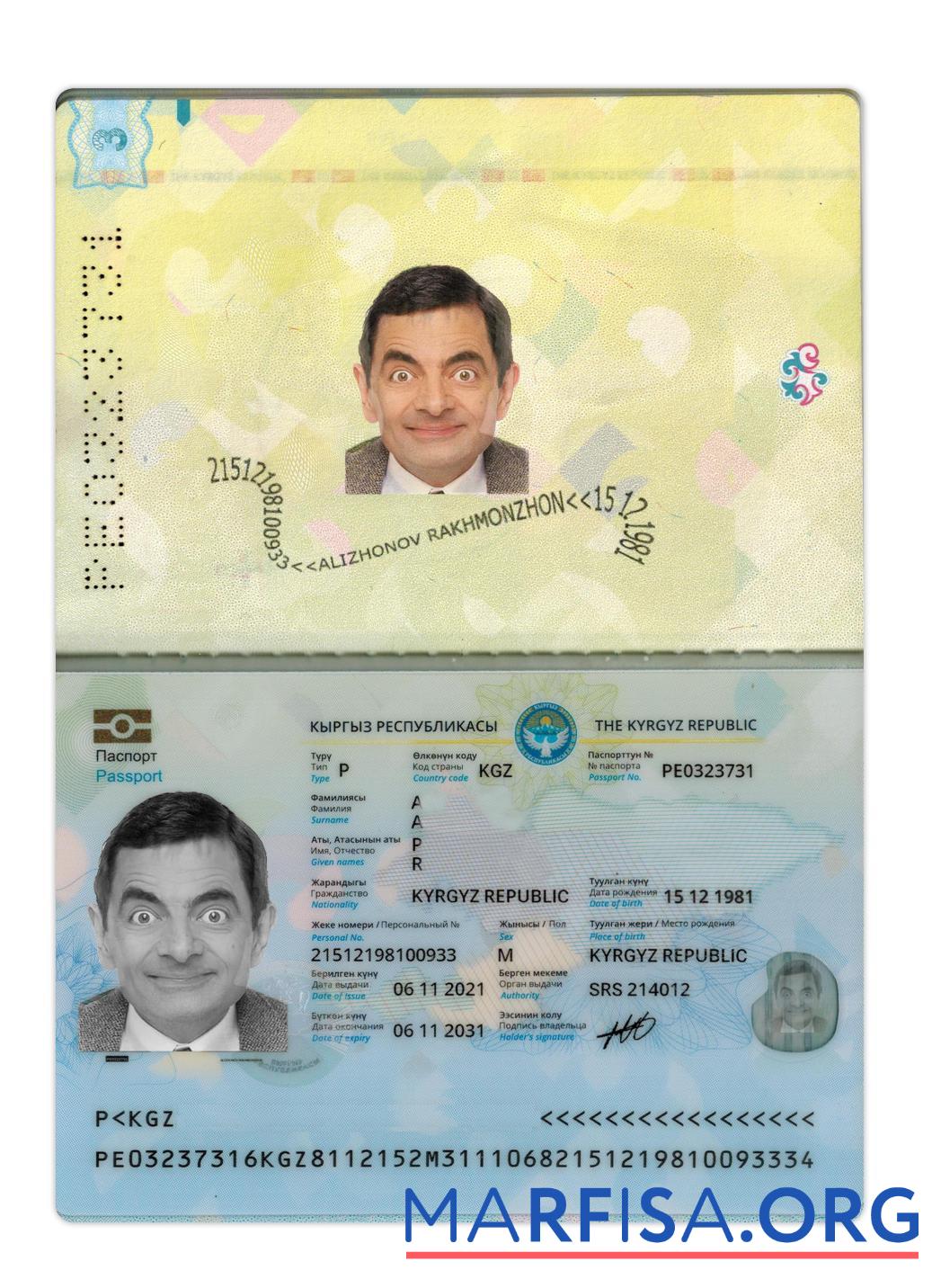 Printable Kyrgyz passport 2021 present download for verification